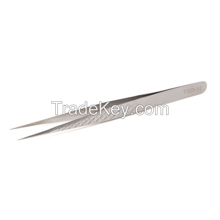 Eyelash Tweezers Stainless Steel Straight Tip Silver Tweezers