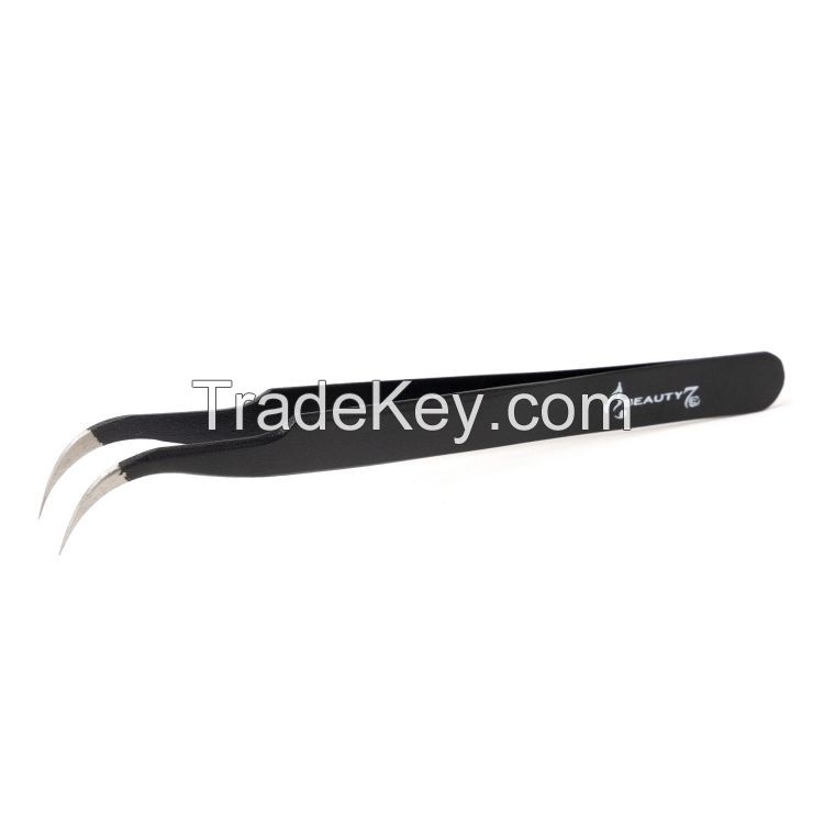 Curved Tweezers Black Coating Stainless Steel Eyelash Tweezers