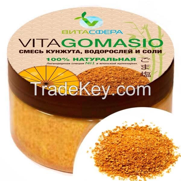 Seasoning universal, sesame with sea salt, turmeric and VitaGOMASHIO hairweed, for functional nutrition.