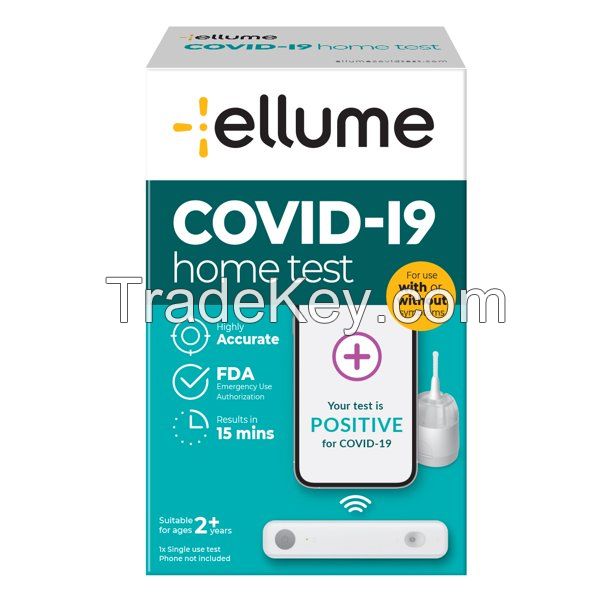 Ellume COVID Test Kit, At Home COVID-19 Home Test Kit, Rapid Antigen Self Test, Results in 15 minutes to your free mobile app, FDA Emergency Use Authorization, 1 Pack