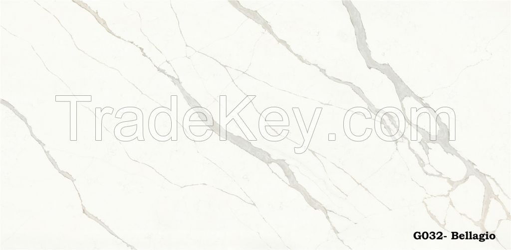 Malaysia Artificial Quartz Calacatta Marble looks Veining Big Slabs for kitchen 