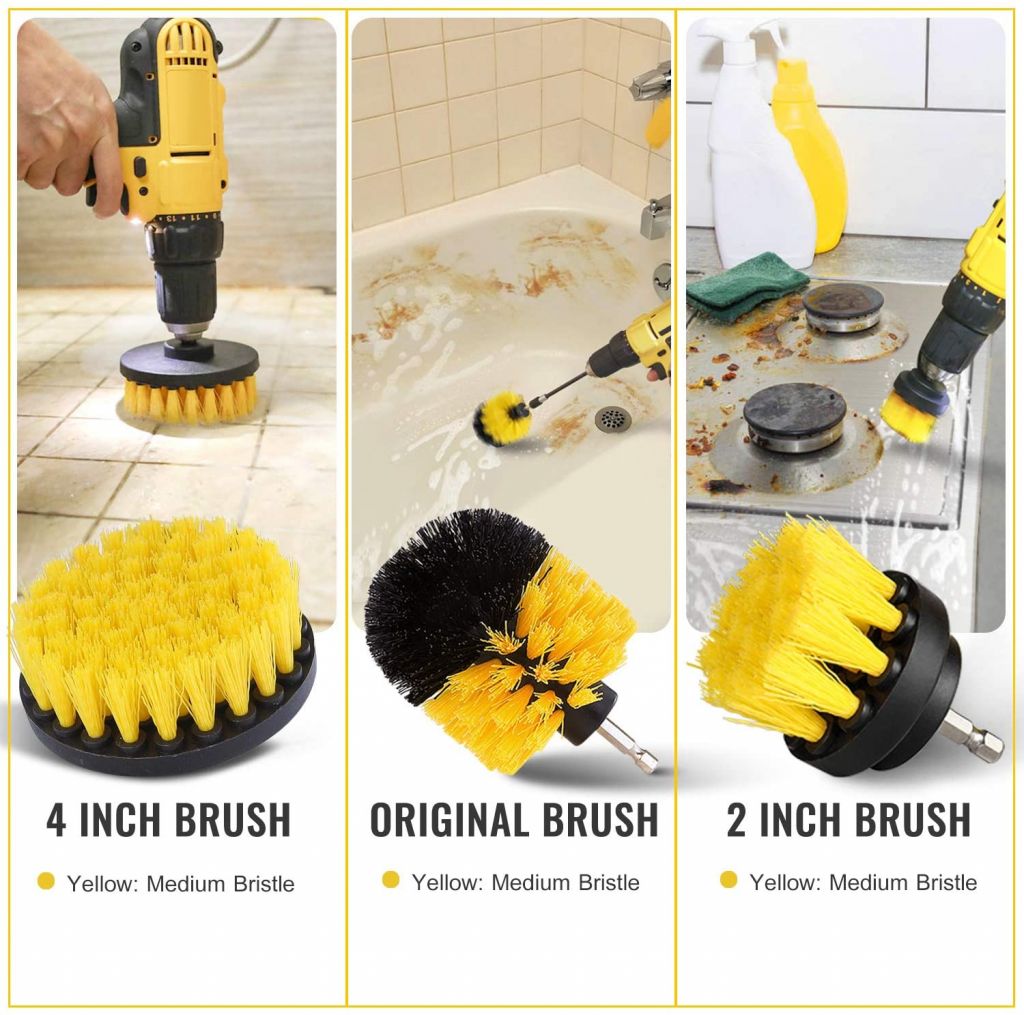 Hot Selling Yellow 3 Piece Electric Drill brush Automotive Home Cleaning Brush Set