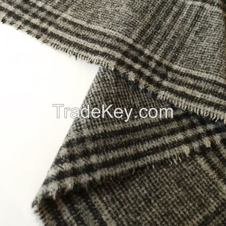 Fashion Harris Check Plaid Melton Wool Fabric Yarn Dyed 640gsm For Garment