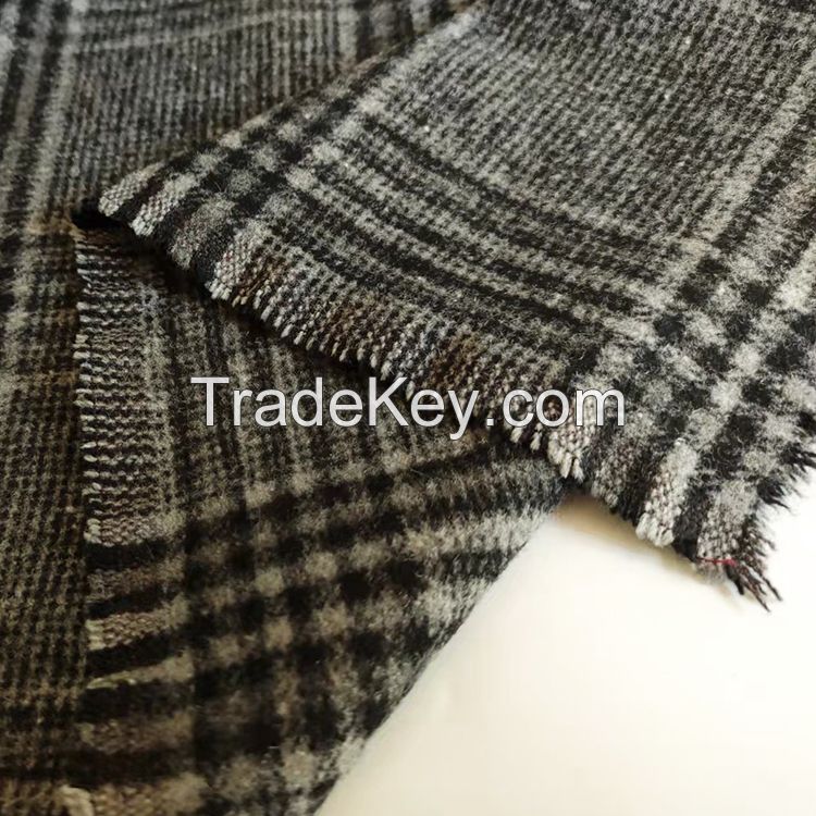 Fashion Harris Check Plaid Melton Wool Fabric Yarn Dyed 640gsm For Garment