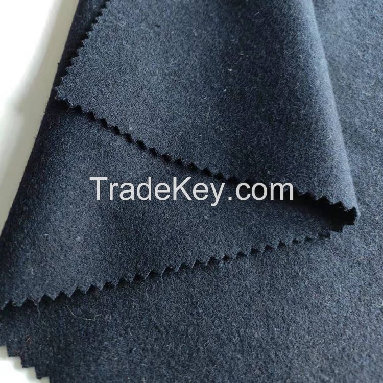 Tweed blend alpaca woolen Black 60%wool 40%oth Melton wool fabric 590-600G/M