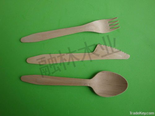 Disposable wooden cutlery for spoon, knife, fork