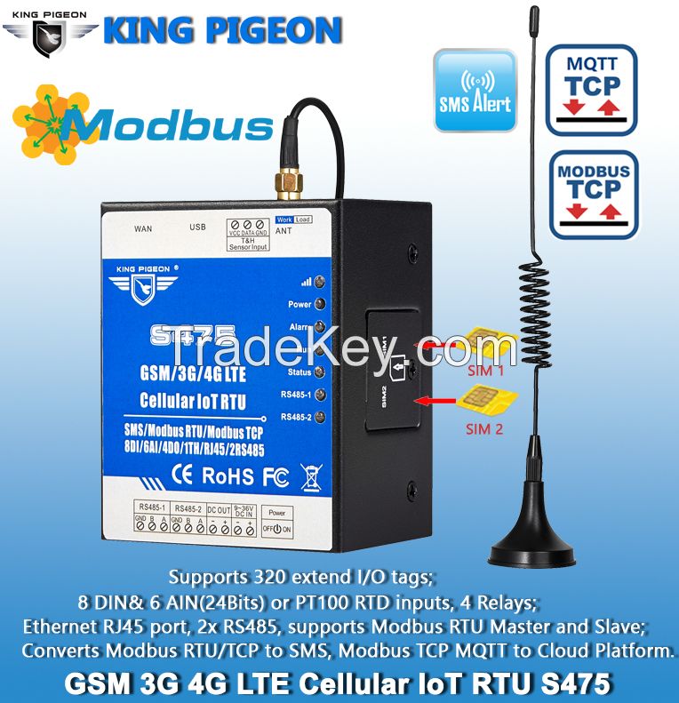 Cellular Modbus IoT RTU with 6AI 8DI 4DO 1RS485 1RJ45