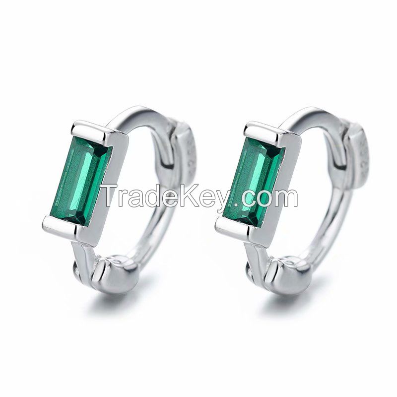 Emerald Cz Hoop Earrings