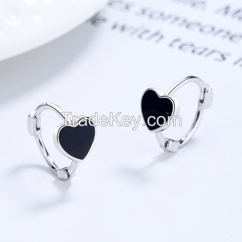 black enamel heart earrings
