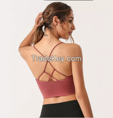 Woman Sexy Back Straps Cross Knot Front Dance Bras Breathable Padded Medium Impact Workout Bra