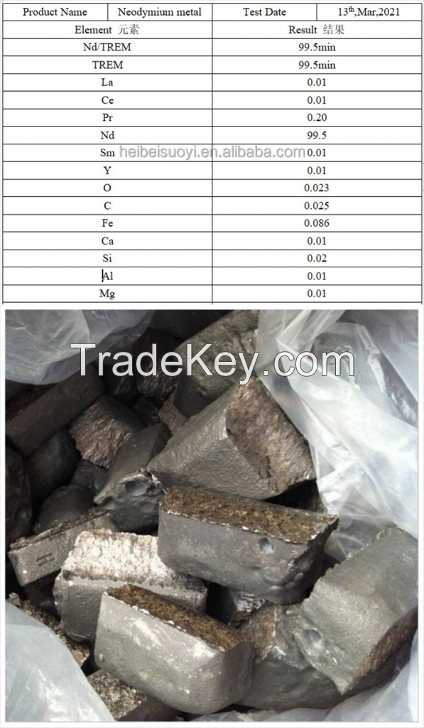 Suoyi hot sale 99.5%min neodymium metal Nd metal for magnet/magnetic materials