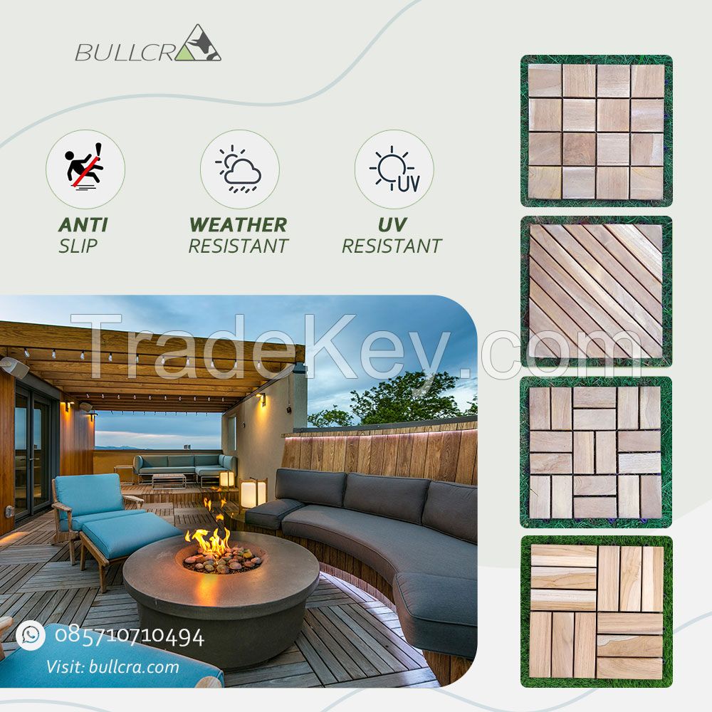 Interlocking Decking Board Premium Teak Hardwood Deck Tiles Garden Outdoor