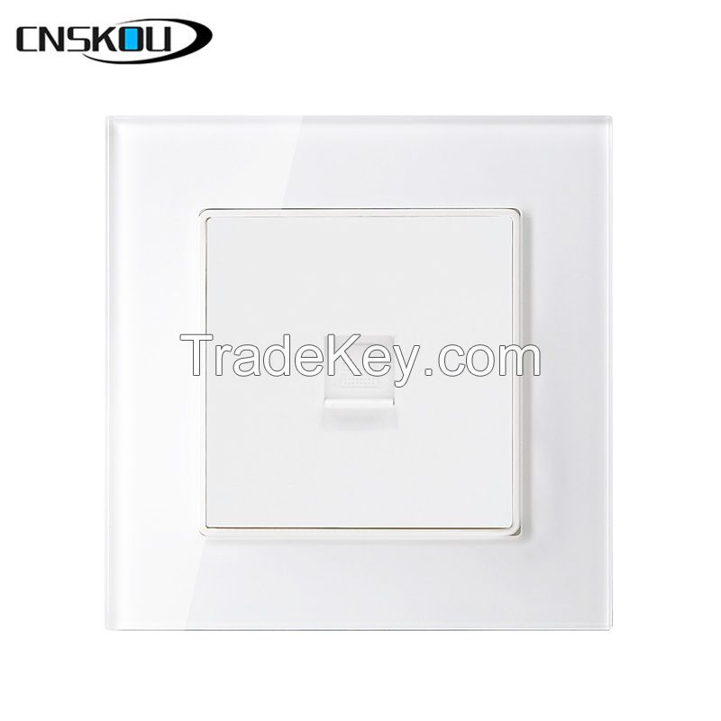 CNSKOU Luxury Design 86*86mm White Glass Panel 110V-250V Wall socket Lan Socket