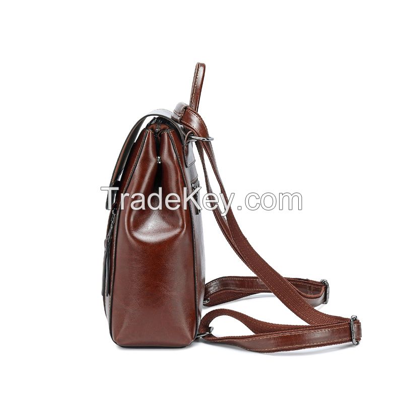 Custom High Quality Oil Wax Genuine Leather / PU Backpack