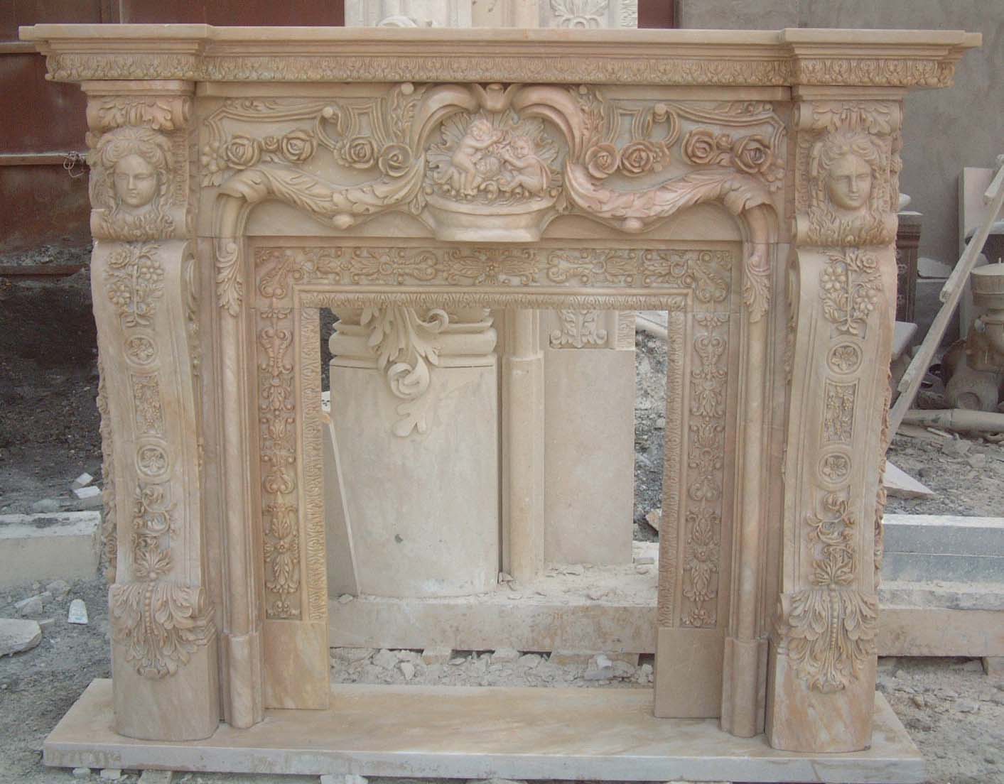 travetine stone fireplace