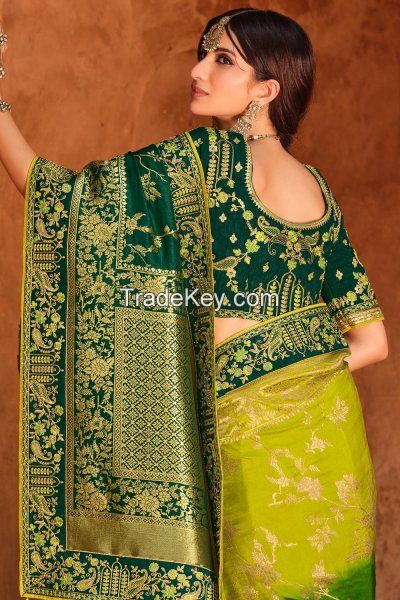 Multi-colored Embellished Banarasi Silk Saree