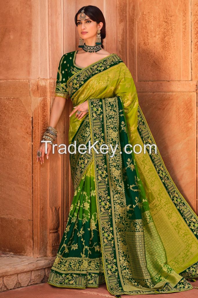 Multi-colored Embellished Banarasi Silk Saree 