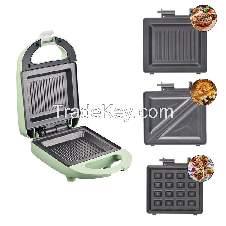 Kitchen Appliance 3 in 1 Detachable Stainless Steel Grill Sandwich Maker 2 slice Breakfast Toaster Waffle Maker