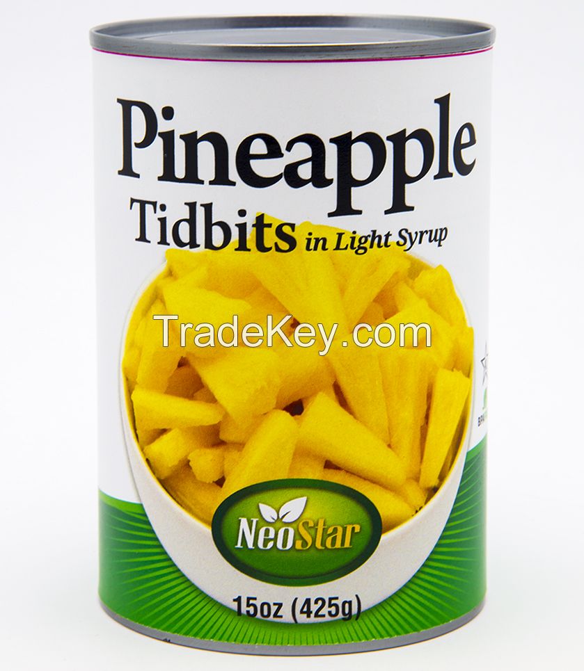 Canned pineapple slice / chunks / tidbits / pieces in light syrup or in heavy syrup best price