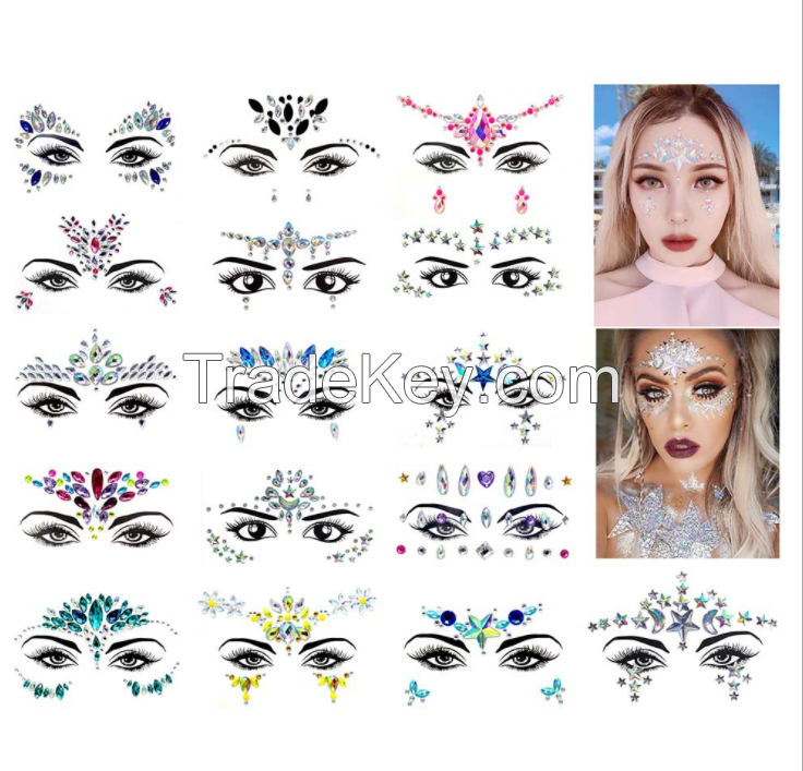 Newest Carnival Festival Body Art Jewel Safety Makeup Rhinestone Eyes Sticker Fancy Face Jewels