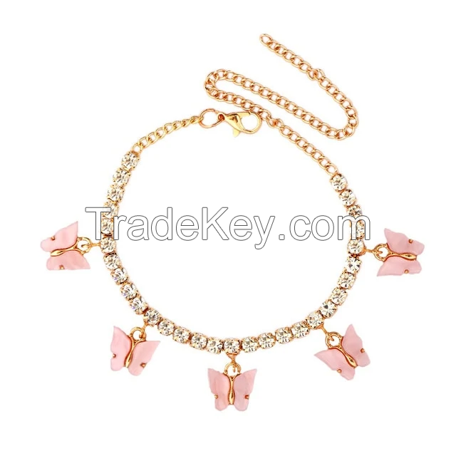 8 PCS Rhinestone Butterfly Anklet Tennis Chain