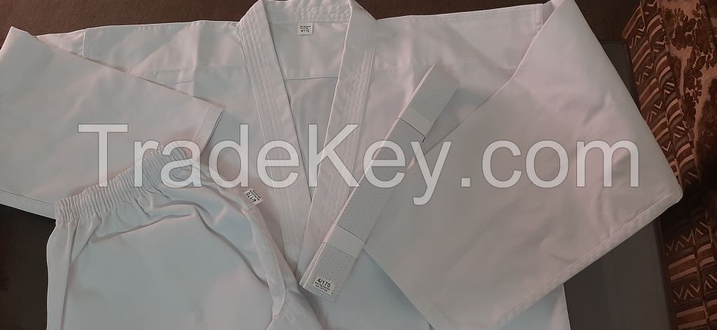 8 OZ White Poly Cotton Karate GI with White Pant and Belt