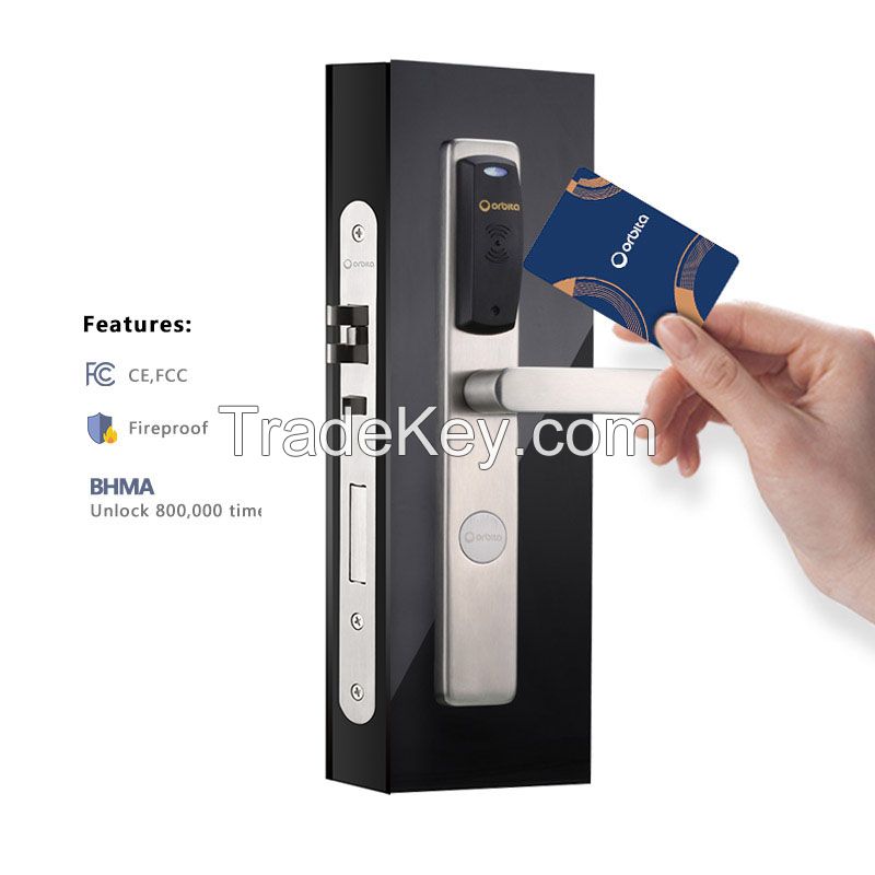 Orbita Hot Sales Factory Price 75mm Digital Rfid Touchless Smart Sensor Card Unlock Door Lock Hotel With Handle