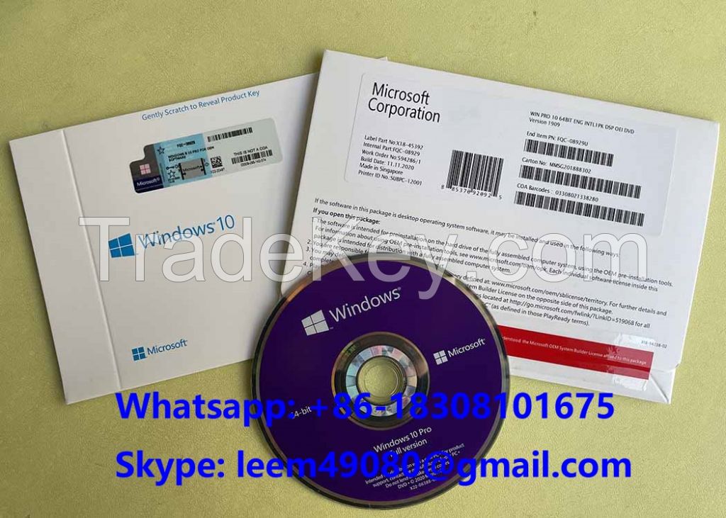 Microsoft Online Activation Windows 10 Pro COA License Sticker OEM Key DVD English