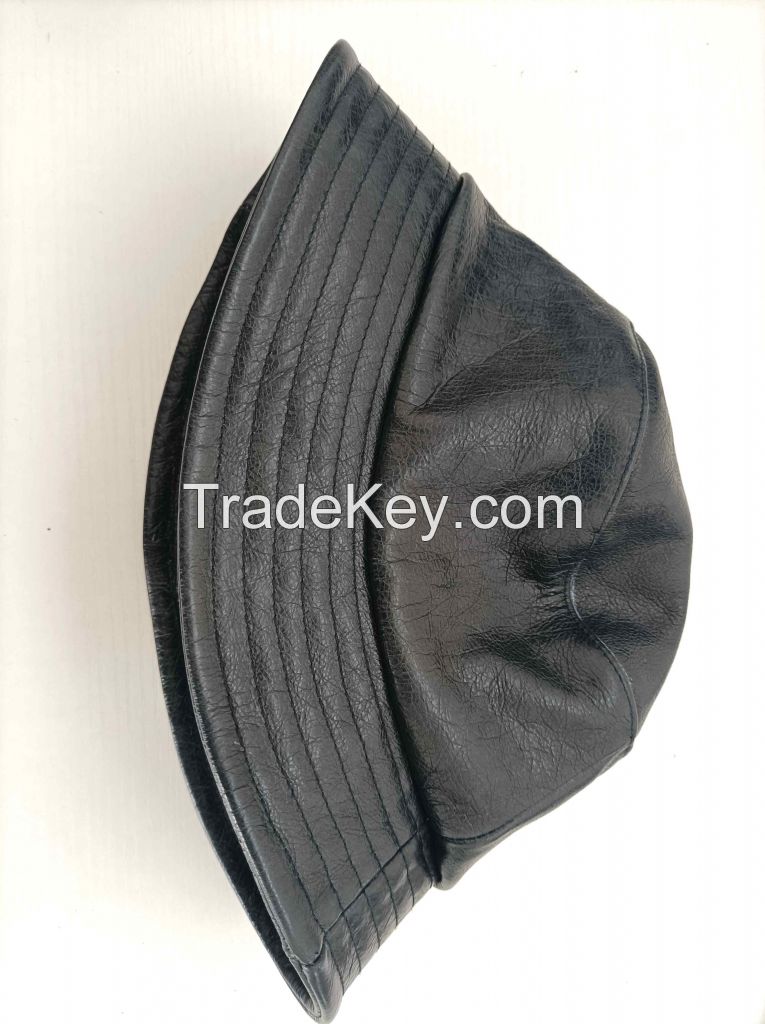 Men's fashion genuine waxed cowhide leather bucket hat