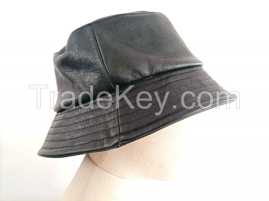 Men's fashion genuine waxed cowhide leather bucket hat