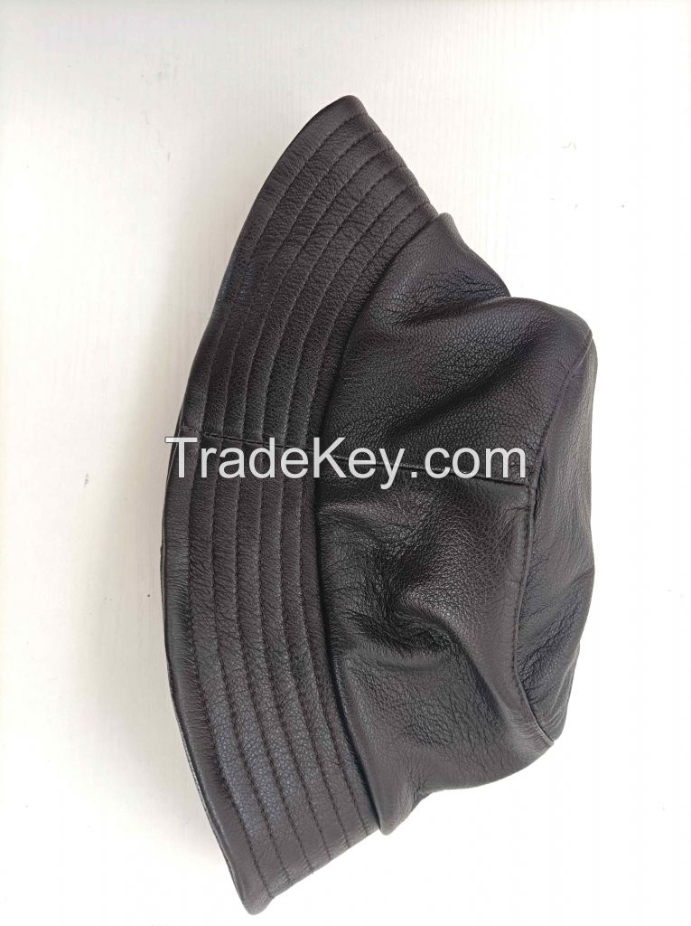 Men's fashion genuine deerskin leather bucket hat fisherman hat