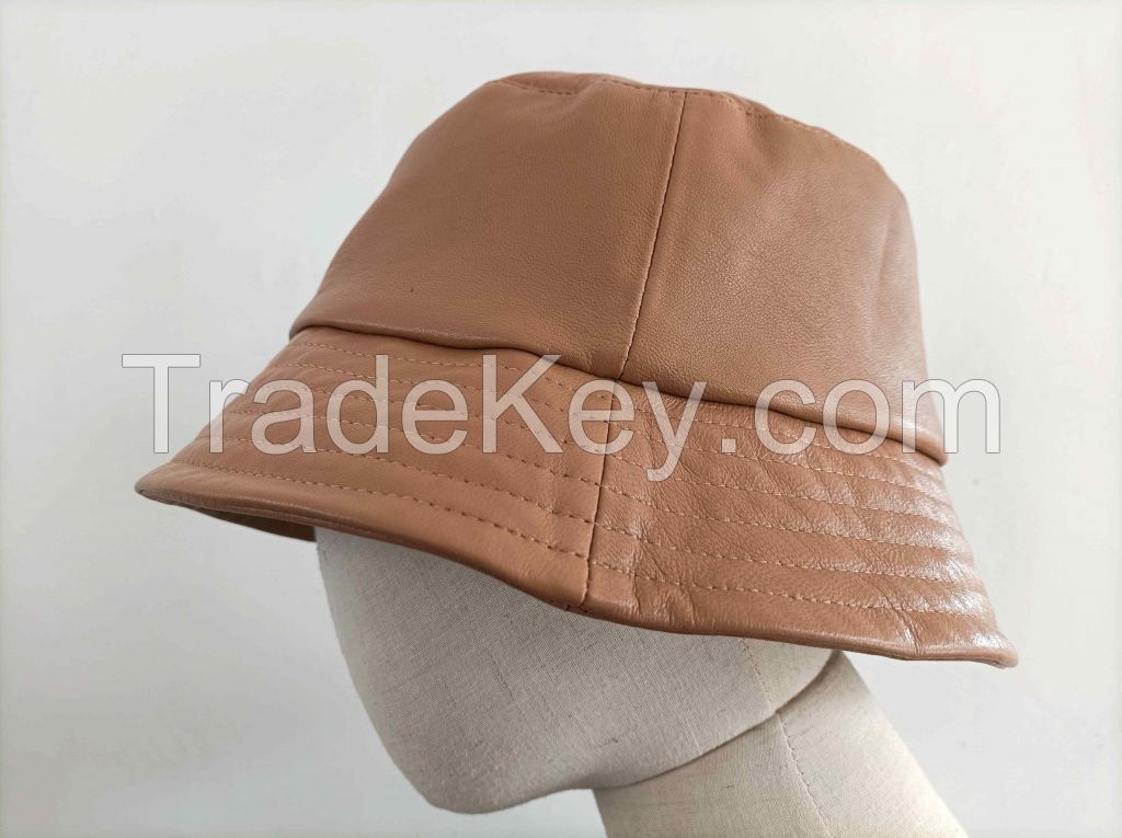 Women's fashion genuine leather bucket hat
