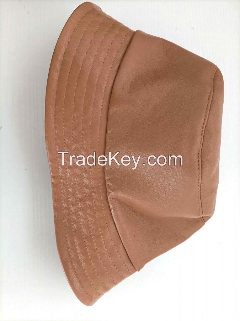 Women's fashion genuine leather bucket hat