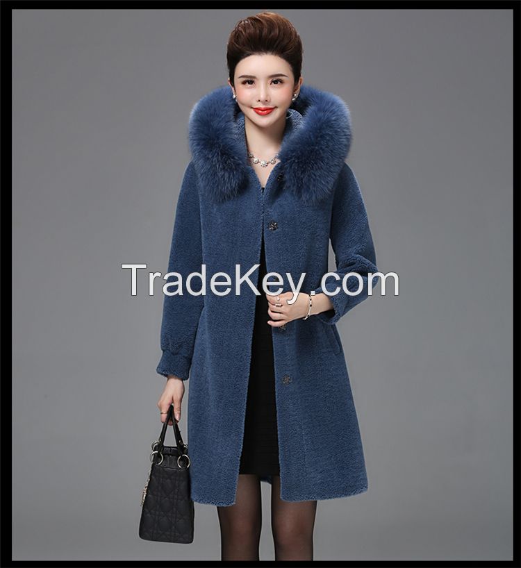European Style Ladies Fleece Winter Shearling Fur Overcoat Warm Wool Jacket Boutique Sheepskin Integrated Lamb Fur Women Coat