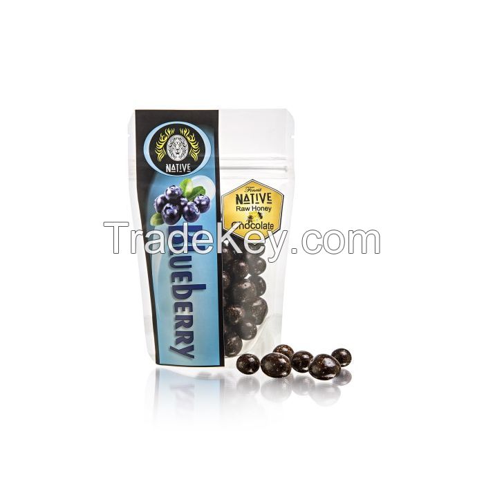 Quality and Sell Blueberries Coated In Raw Honey Chocolate 100g