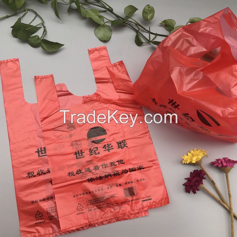 Eco friendly PLA 100% biodegradable compostable plastic bag T Shirt Type Plastic Shopping Bag cornstarch on roll