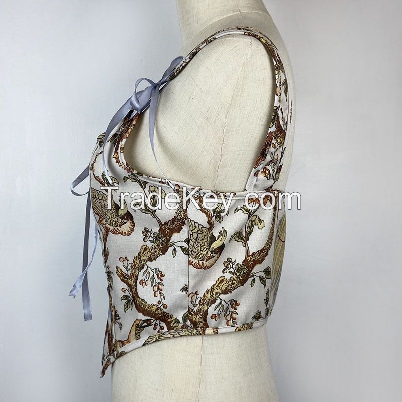Floral Beach Party Sexy Crop Women Backless Bandage French Vintage Halter Top Korean Fashion Bohol Lace with Corset
