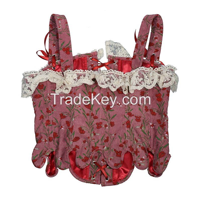 Vintage corsets and plus size flower print corset push up Victorian corselet Overbust burlesque