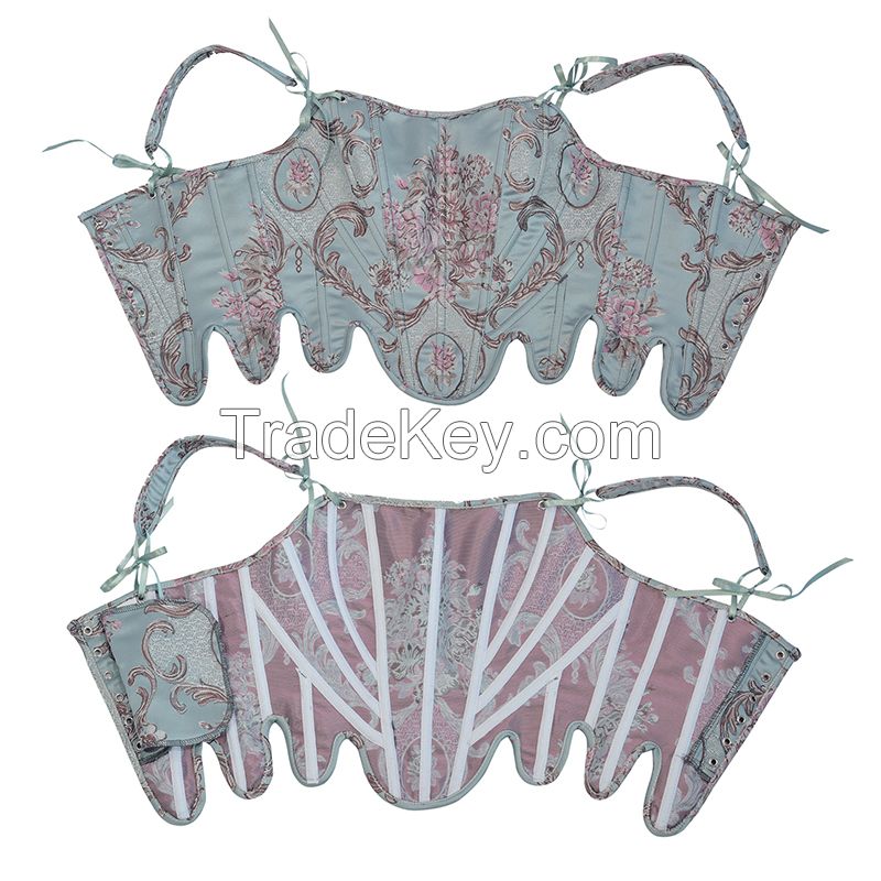 Re-engraved Antique Embroidery Vintage Jacquard Steel Bones Lace Up Overbust Corset Customized