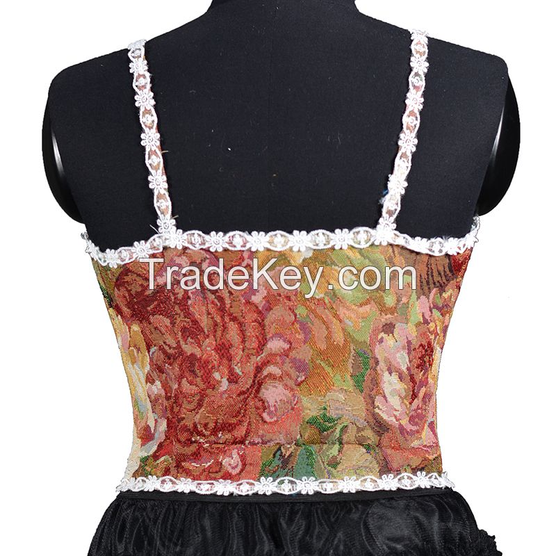 French Vintage Print Halter Tops Women Elegant Designer Chic Bandage Floral Corset Shirts Sexy Style Party Club Ladies Top 2022