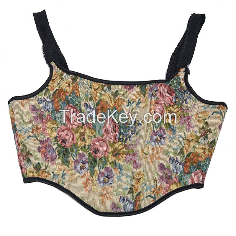 Women Waist Corset Girdle Mesh Flower Embroidery Fish Bone Shape