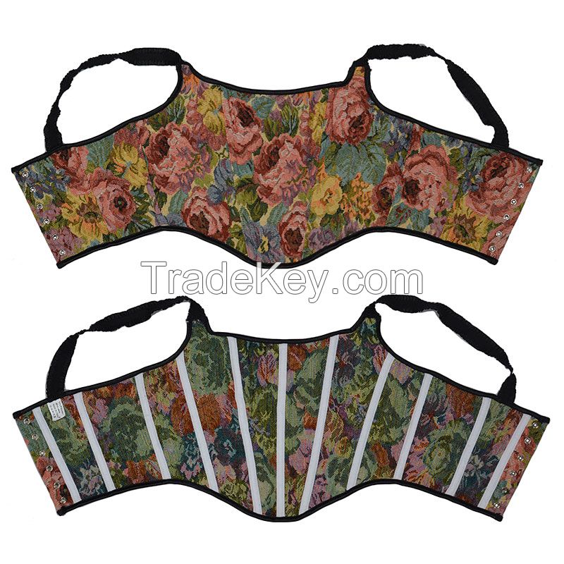 Embroidery Sunflower Oil Painting Style Retro Vintage Lace Up Overbust Corset For Women