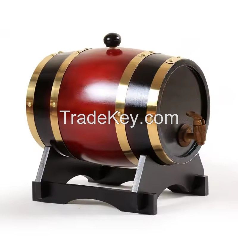 Ourdoor American Oak Wood Barrel With Steel Hoops Varnished Exterior Wooden Wine Beer Whisky Coffee Barrel