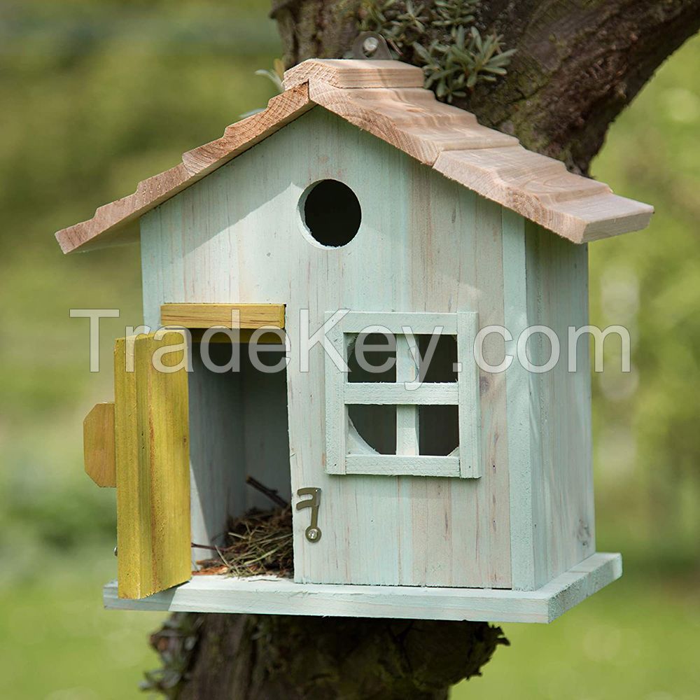 Hot Sale Outdoor Hanging Wooden Bird Nests Custom Color Painted Garden Wooden Bird House