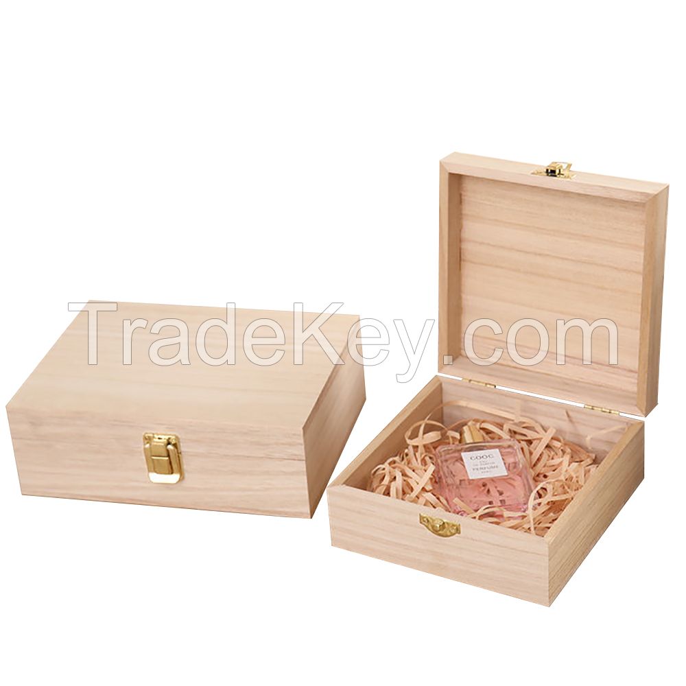 Cheap Wooden Gift Storage Box Unfinished Paulownia Wood Gift Storage Box With Flip Lid