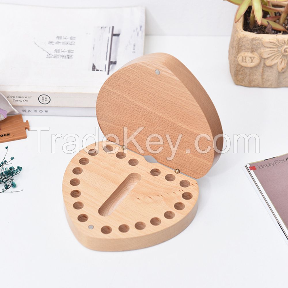 Heart Shape Wooden Deciduous Teeth Packaging Box Unfinished Beech Wood Baby Teeth Storage Box With Magnetic Lid