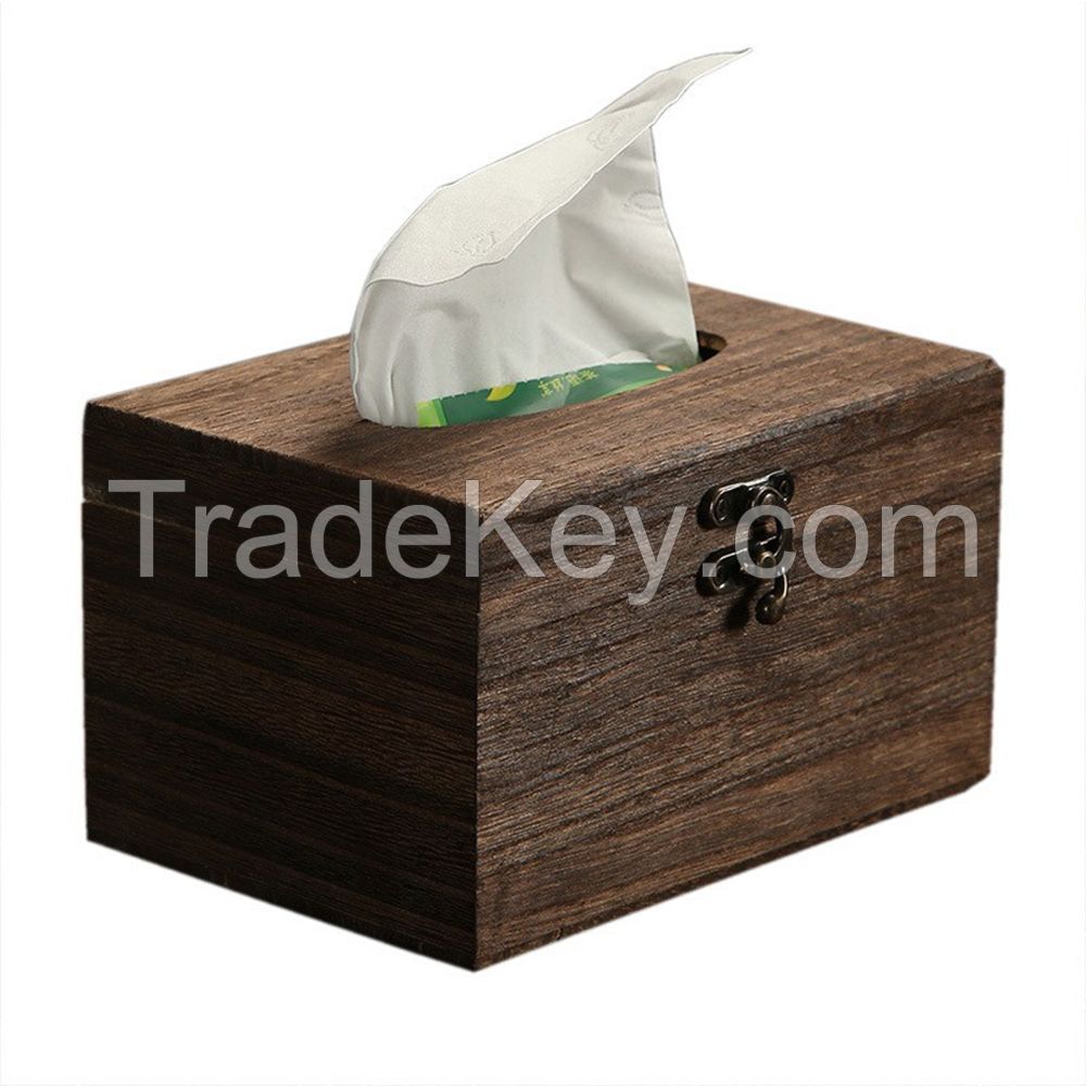 Wholesale Wooden Tissue Packaging Box Carbonized Paulownia Wood Tissue Packing Box