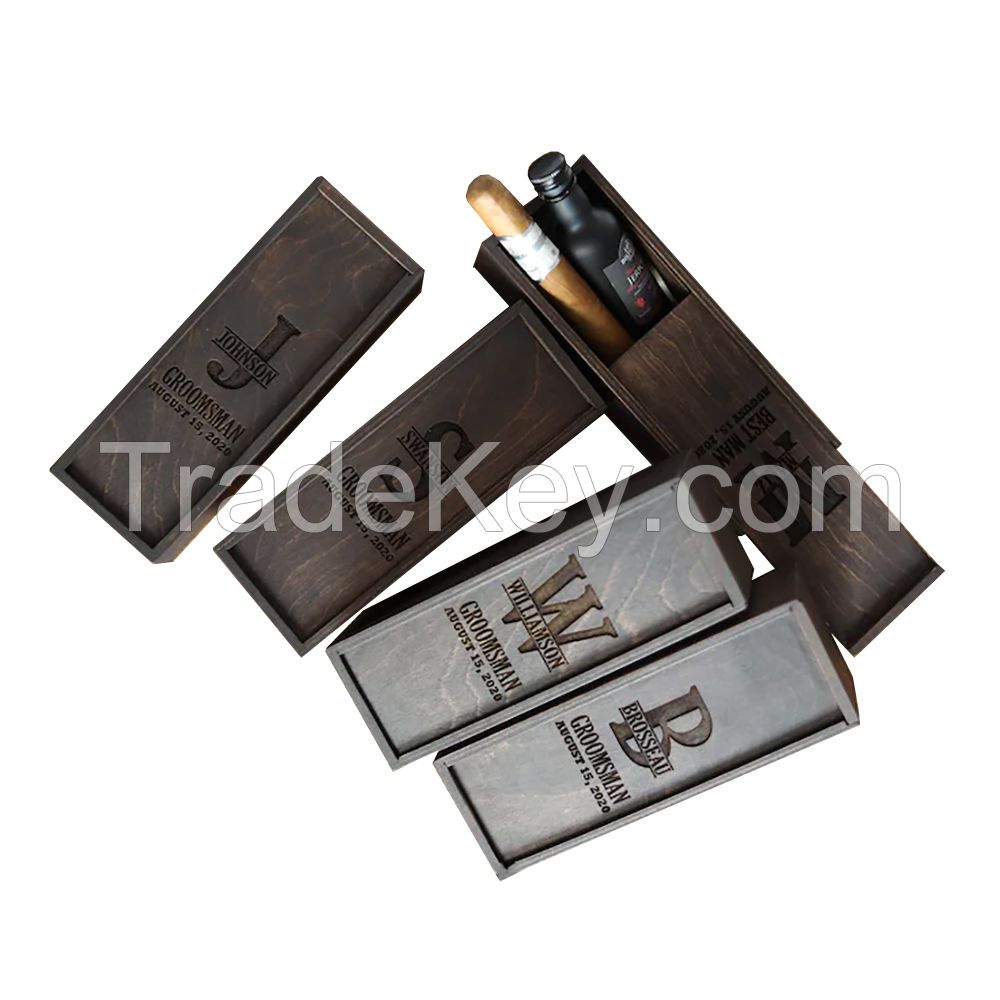 Customized Wooden Cigar Box Carbonized Pine Wood Cigar Storage Box With Sliding Lid