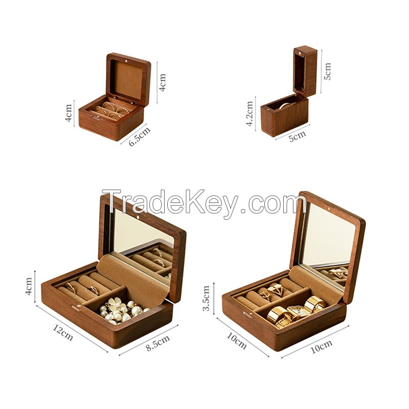 Wooden Jewelry Packaging Box Unfinished Walnut Wood Jewelry Storage Box With Mirror