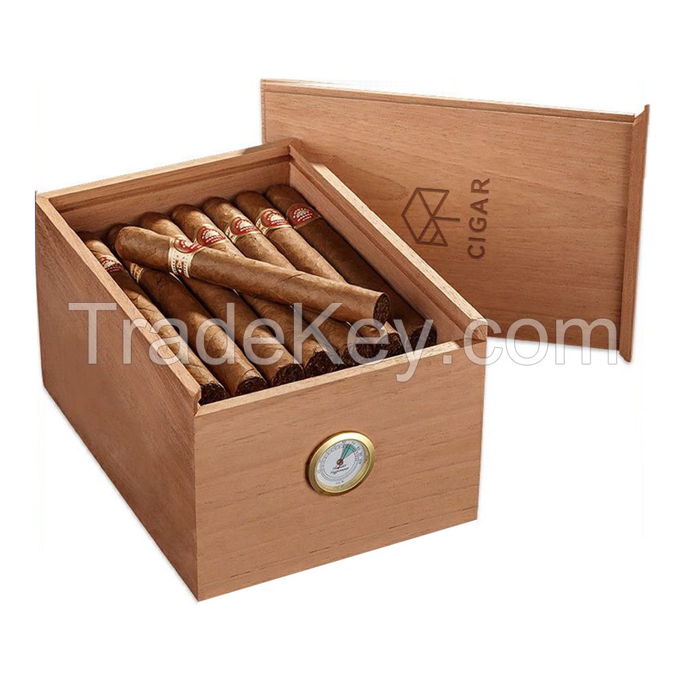 Customized Wooden Cigar Packaging Box Cigar Humidor Natural Cedar Wood Cigar Storage Box With Hygrometer